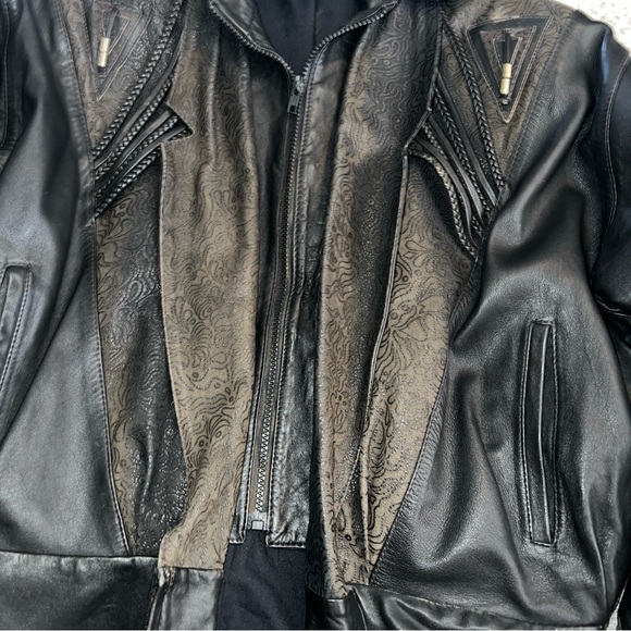 Vintage 80s Black  Leather Patchwork Western Jacket Black Women's M Tassel Retro - Picture 7 of 13